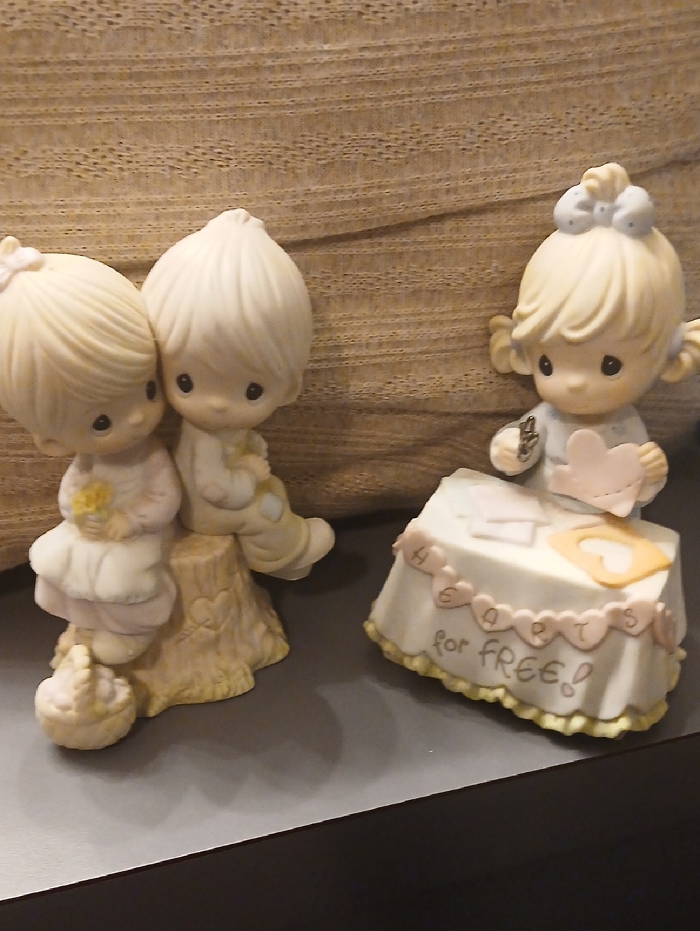 Precious Moments Pastel Ceramic Figurine Pair and Crafting Girl 2fer
